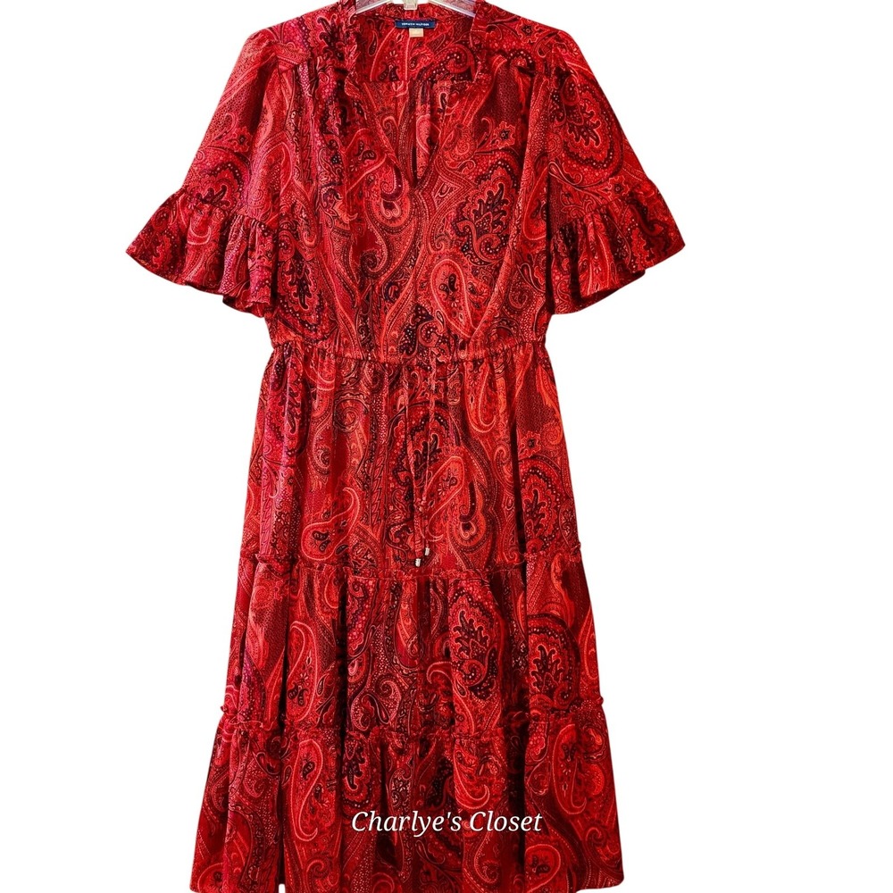 Tommy Hilfiger Romantic Red Paisley Flowy Feminine Maxi Dress Size 10